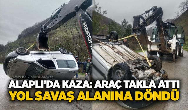 Alaplı’da kaza: Araç takla attı, Yol savaş alanına döndü