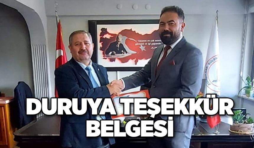 Duruya teşekkür belgesi