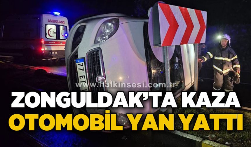 Zonguldak’ta kaza! Otomobil yan yattı