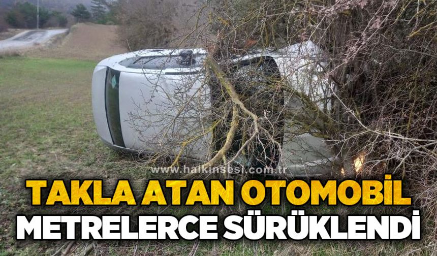 Takla atan otomobil metrelerce sürüklendi