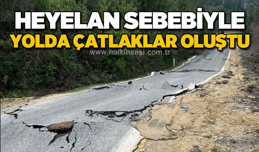 Heyelan sebebiyle yolda çatlaklar oluştu