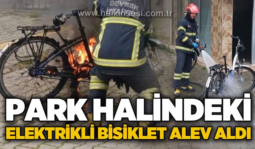 Park halindeki elektrikli bisiklet alev aldı