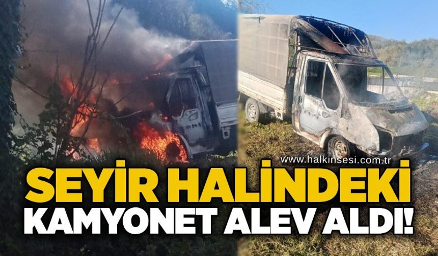 Seyir halindeki kamyonet alev aldı!