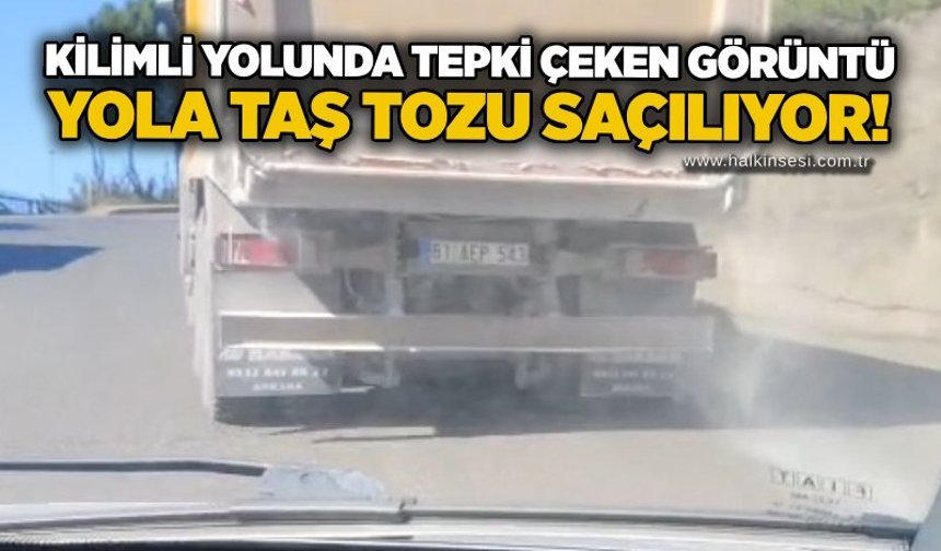 Kilimli yolunda tepki çeken görüntü: Yola taş tozu saçılıyor!