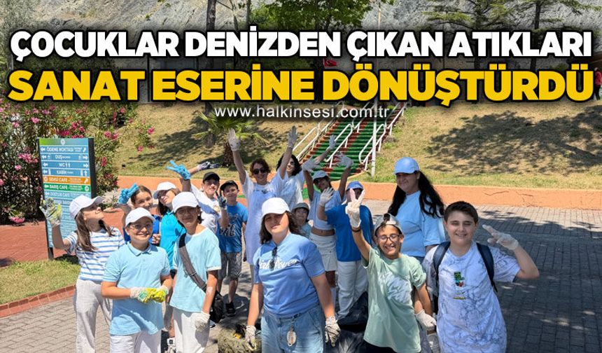 Çocuklar denizden çıkan atkıları sanat eserine dönüştürdü