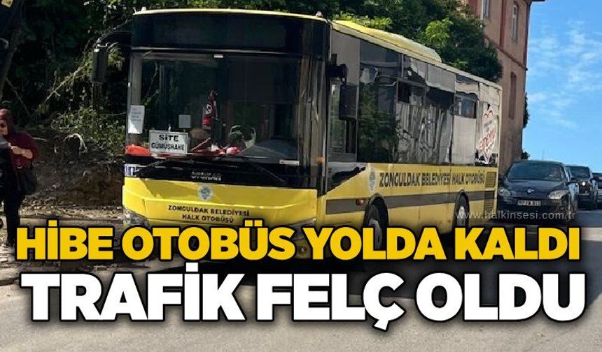 Hibe otobüs yolda kaldı, trafik felç oldu