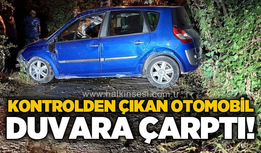 Kontrolden çıkan otomobil duvara çarptı!