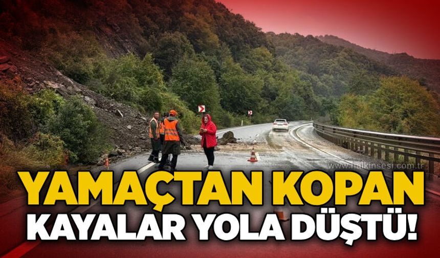 Yamaçtan kopan kayalar yola düştü!