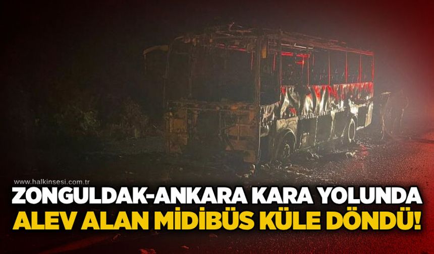 Zonguldak-Ankara kara yolunda alev alan midibüs küle döndü!
