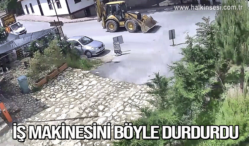 Freni boşalan iş makinesini böyle durdurdu