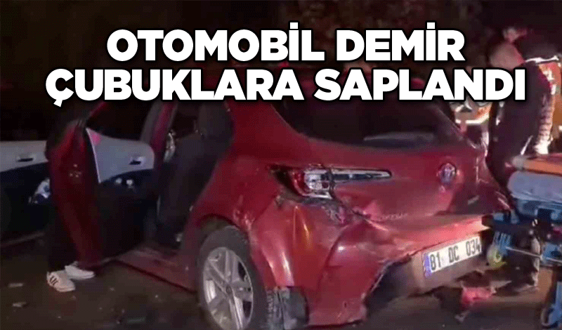 Otomobil demir çubuklara saplandı