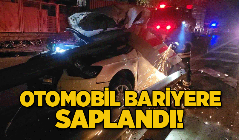 Otomobil bariyere saplandı!