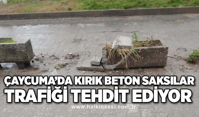 Çaycuma’da kırık beton saksılar trafiği tehdit ediyor