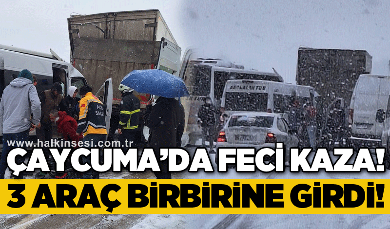 Çaycuma'da feci kaza! 3 araç birbirine girdi!