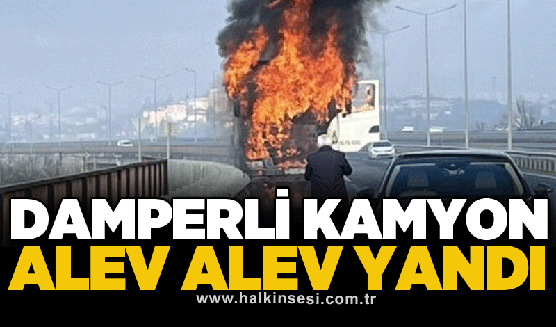 Damperli kamyon alev alev yandı