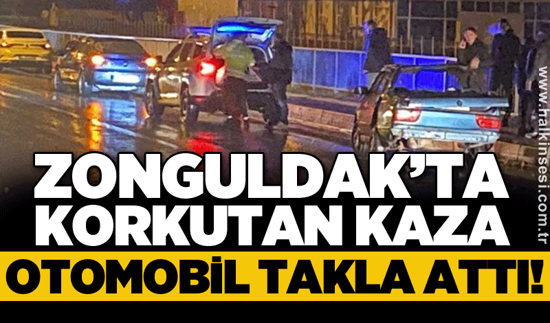 Zonguldak’ta korkutan kaza: Otomobil takla attı!