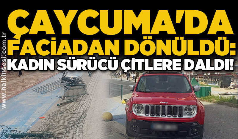 Çaycuma'da faciadan dönüldü: Kadın sürücü çitlere daldı!